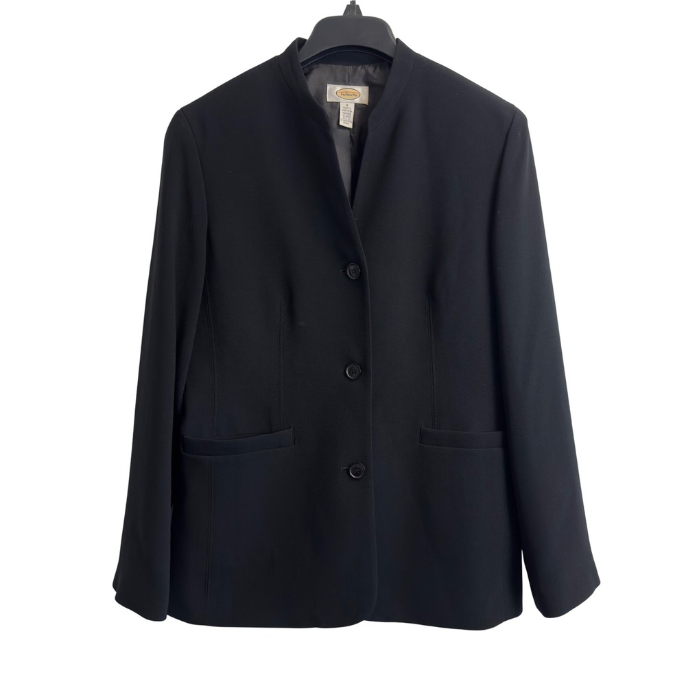 Talbots Womens 6 Black Mandarin Collar Blazer Jacket Three Button Professional